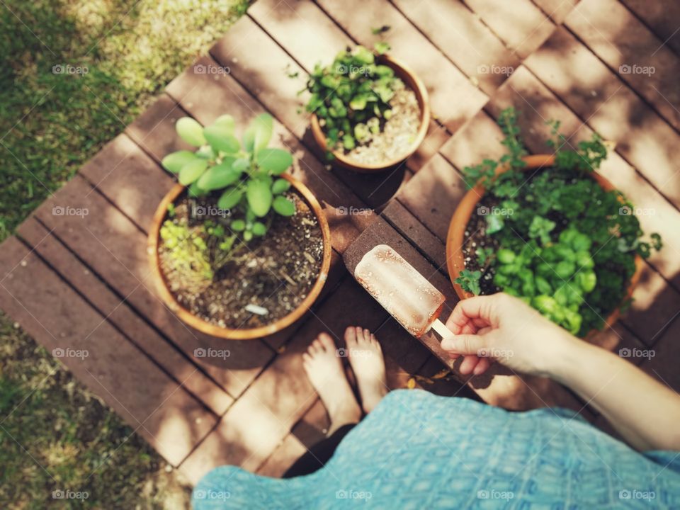 Barefoot on the Porch by My Herb Garden with a Chloe's Fudge Bar