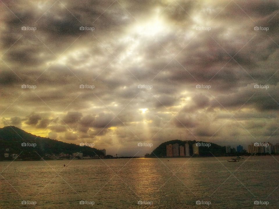 Golden Sunset. End of the day at São Vicente Bay,  Brazil.