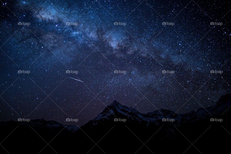 Starry Sky, Night, Mountains, Nature