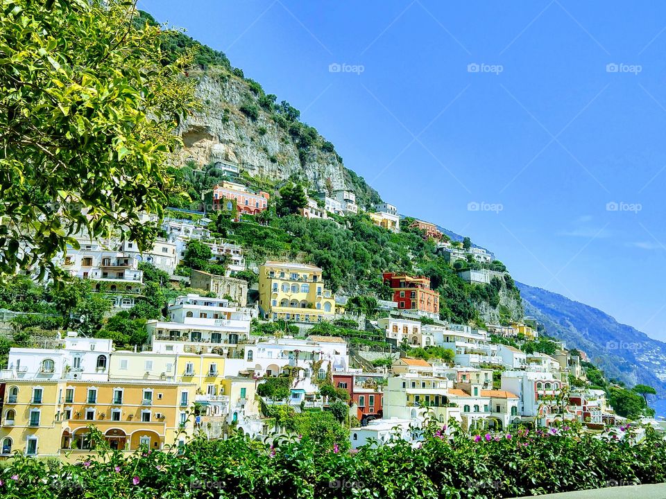 Stunning view of the Positano cliff town in Italy