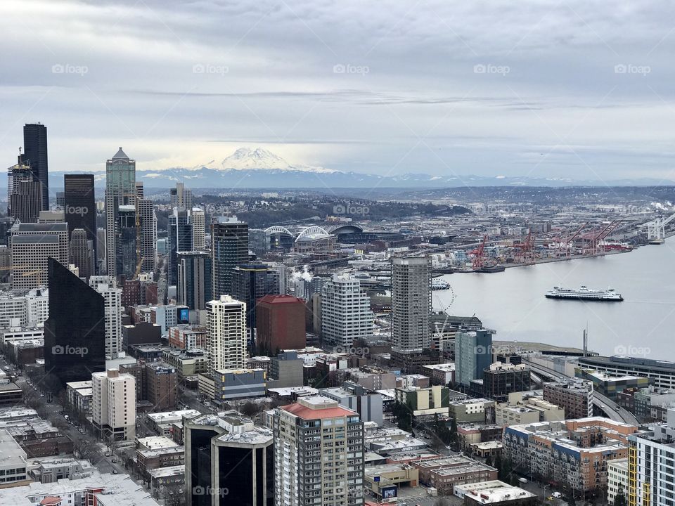 Snow mountain view from Space Needle