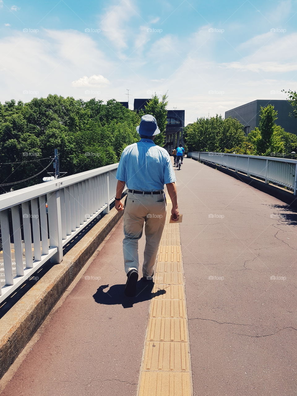 japan streets man uncle blue shirt walking strolling candid day