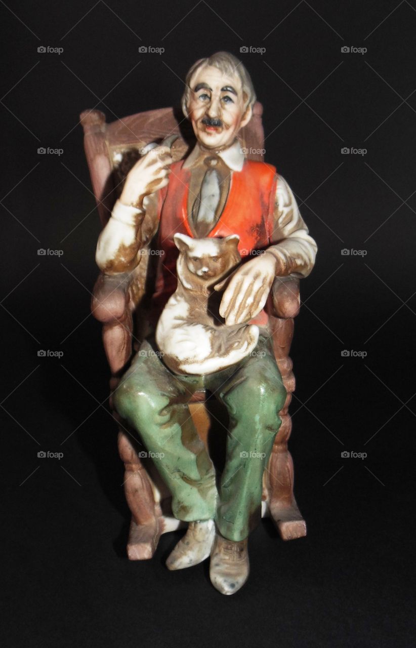 Old Man On Rocking Chair Figurine 