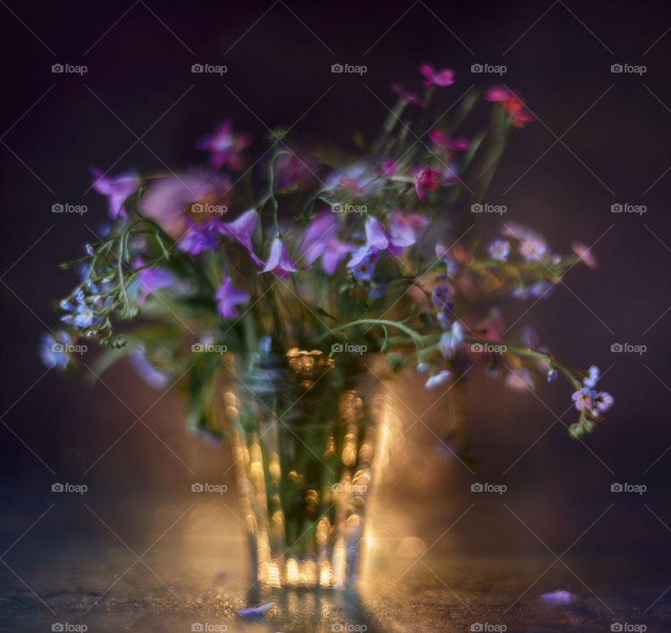 Bouquet of forest flowers in soft focus 