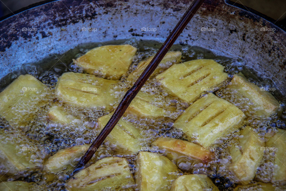 Tofu frying on the side of the road in Myanmar