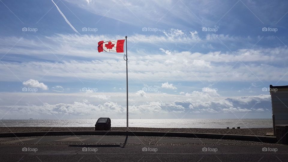 Worthing beach Canada flag