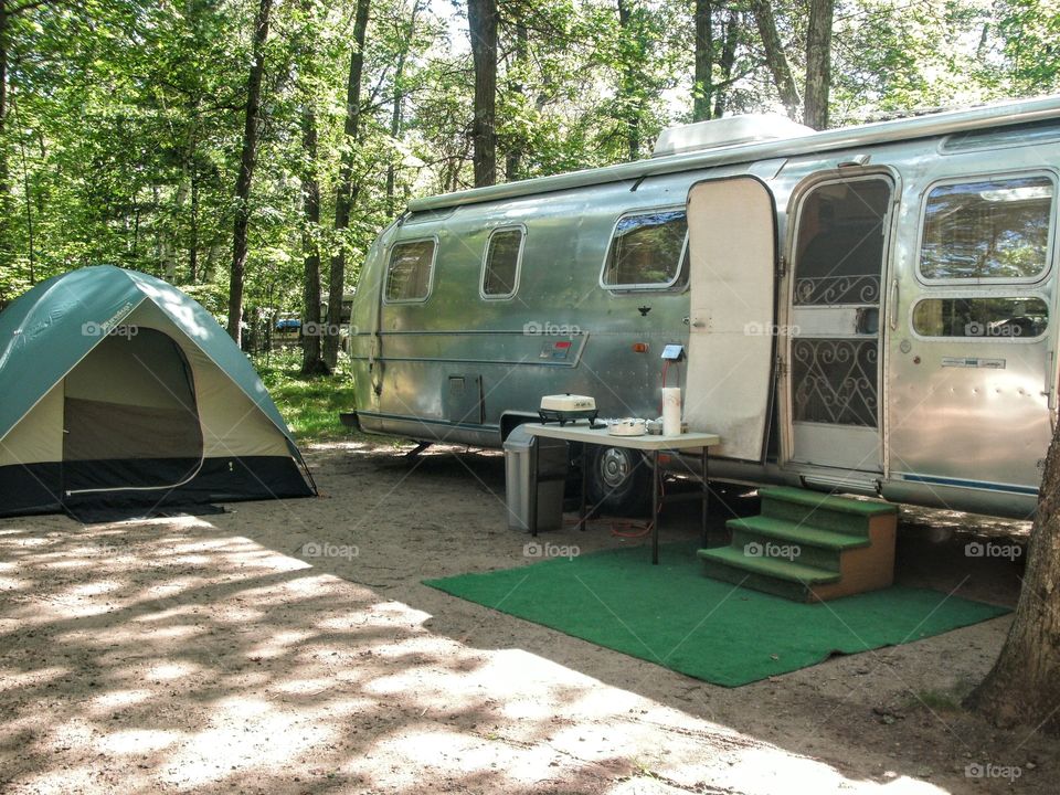 Family Airstream with tent