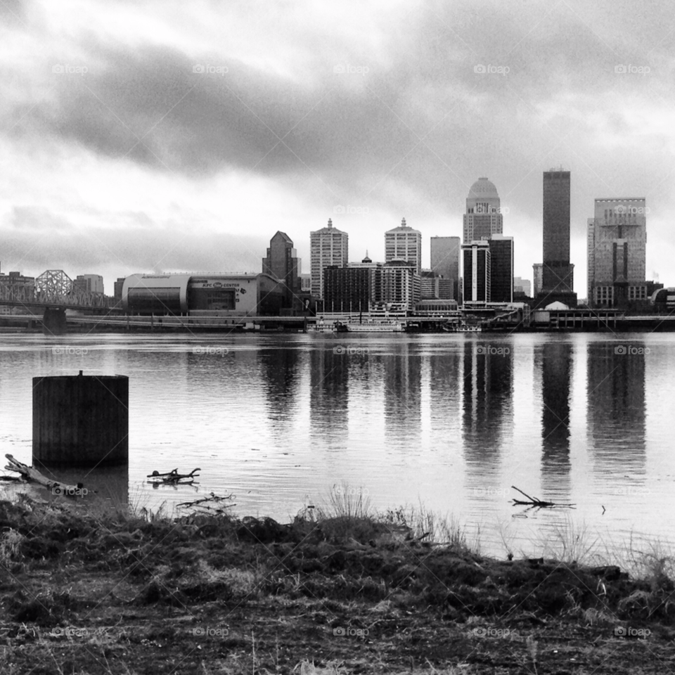 skyline reflection ohio river louisville ky by MikeRattet