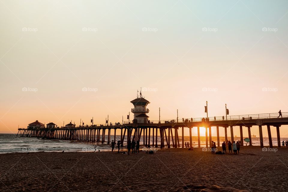 Beautiful Huntington Beach Pier, Golden Hour during fall