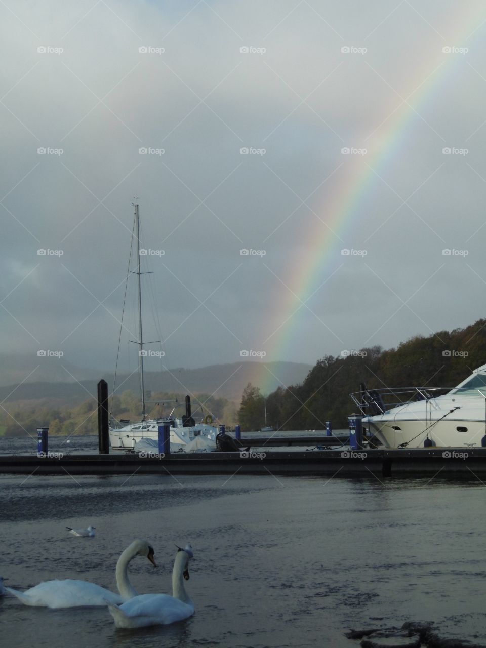 Rainbow over lake Windermere 