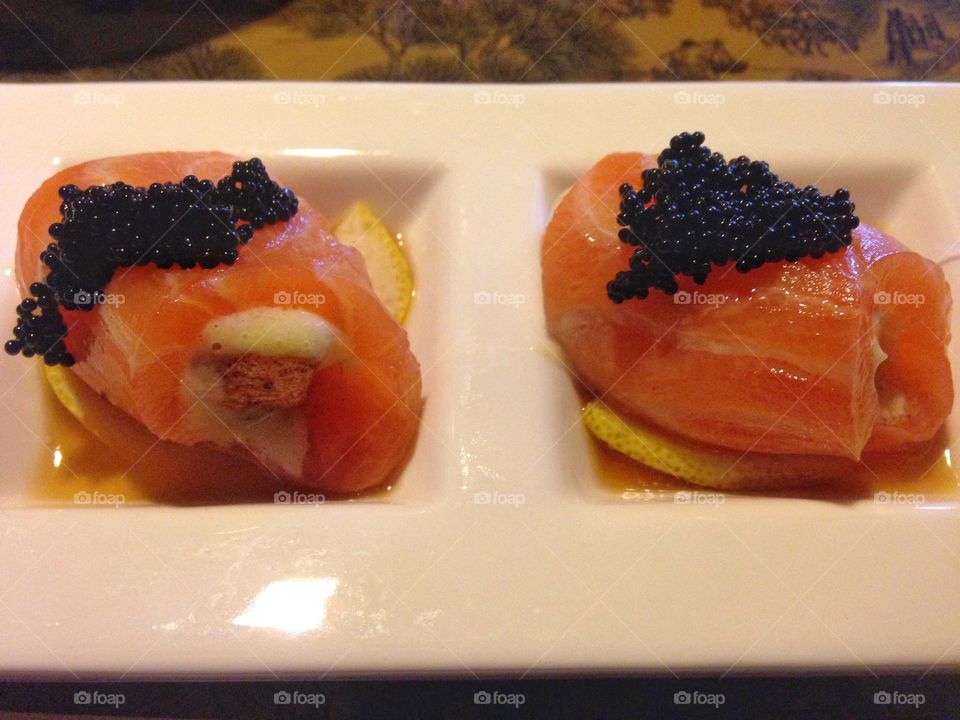 Salmon tartare with black roe