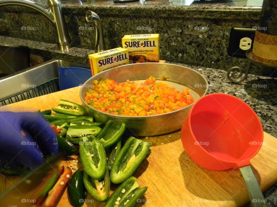 Hot peppers jelly. Making hot pepper jelly in my kitchen 