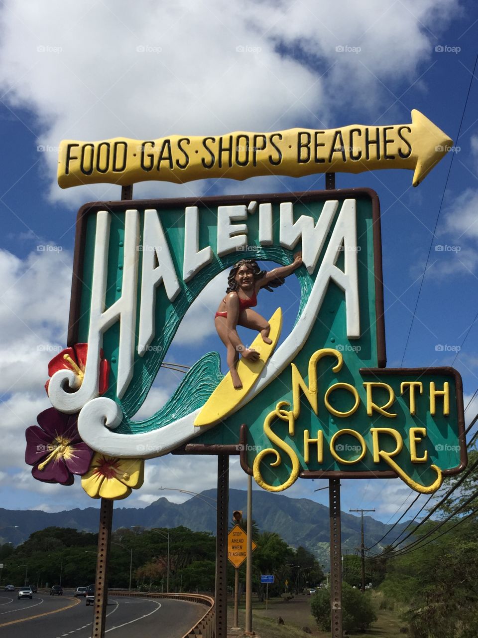 Iconic road sign on the north shore of Oahu