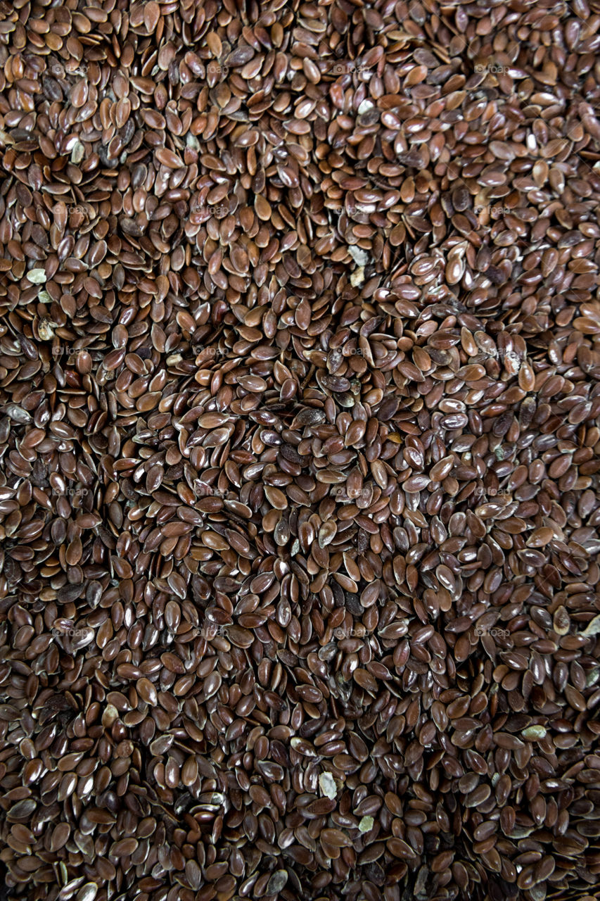 Close-up brown flax seeds