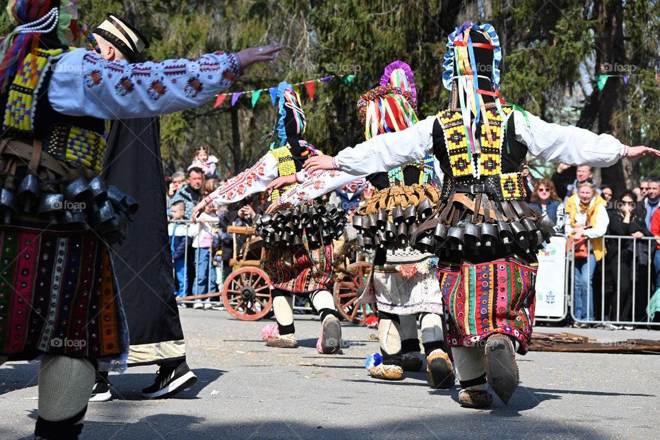 Kukeri Dance. Kukeri are elaborately costumed Bulgarian Men, who Perform Traditional Rituals Intended to Scare Away Evil Spirits