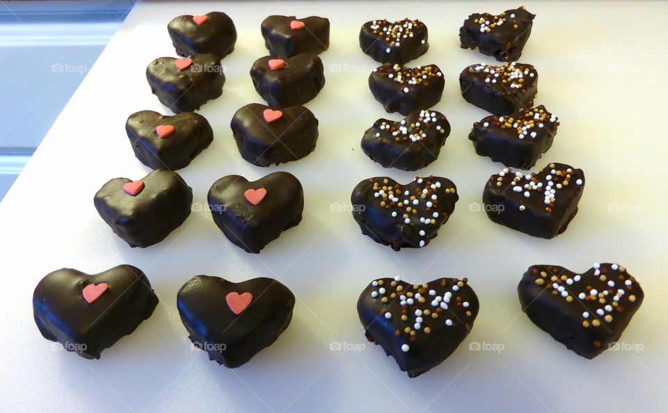 Homemade chocolate candy hearts