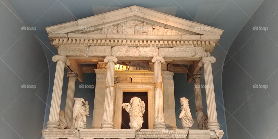 classical facade of Greek temple in museum