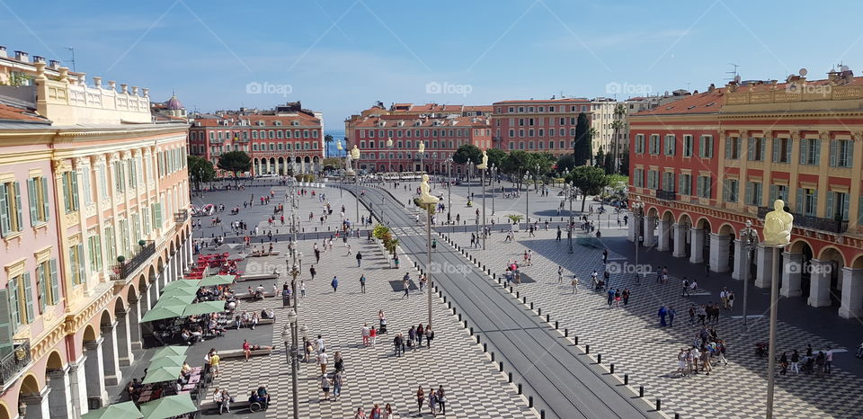 Aerial view of the Place Massena in Nice, France.