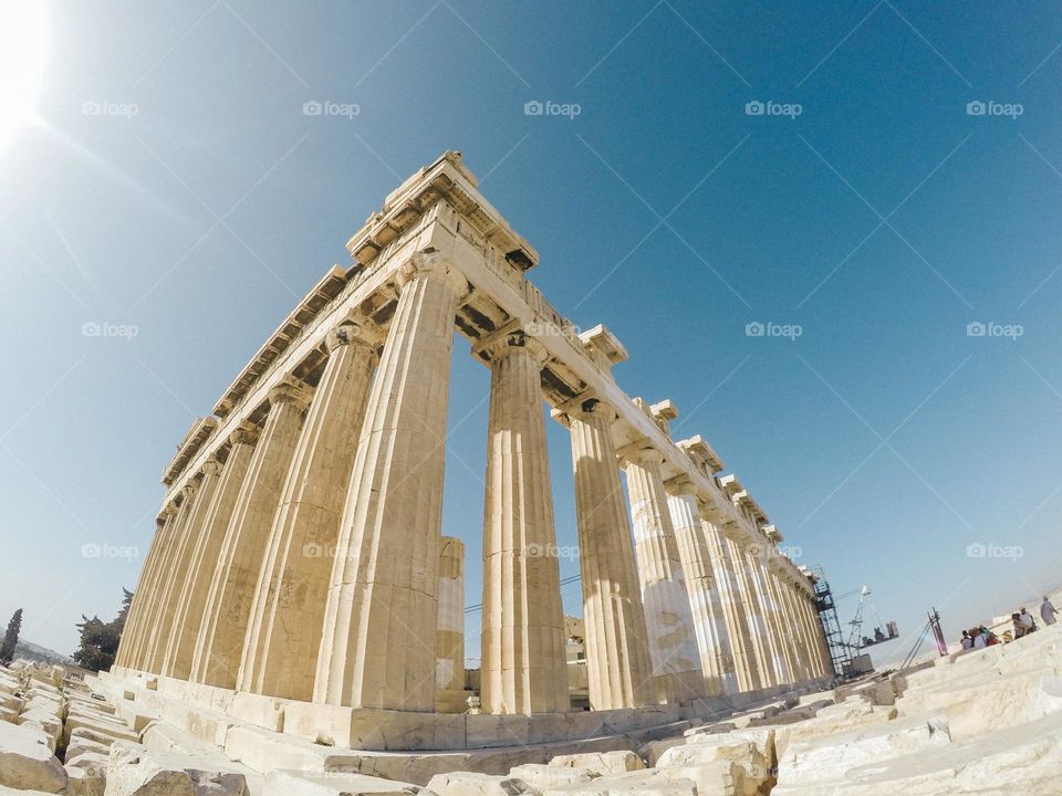 The Parthenon of Athens, the former temple of the Athenian Acropolis, which was constructed during fifth century BC. 