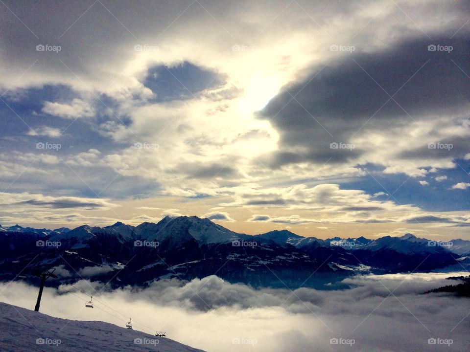 Ski lifting in swiss alps, switzerland