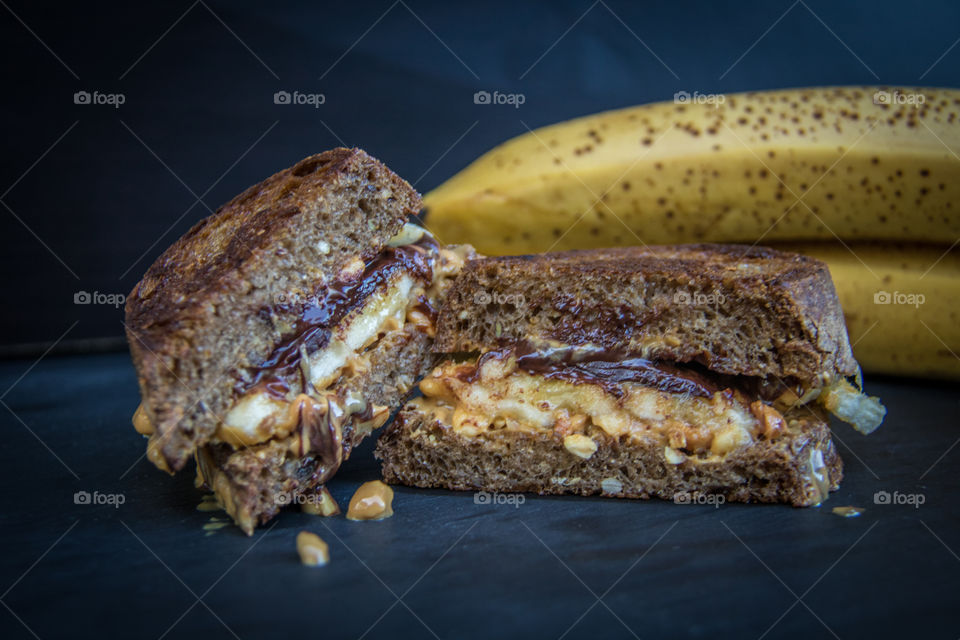 Grilled peanut butter, chocolate and banana sandwich