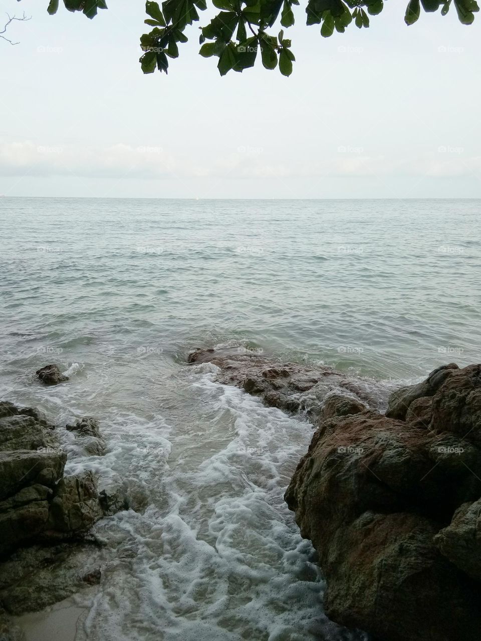 Rock and wave at the beach is beauty in Nature
