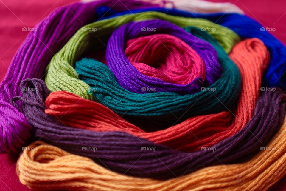 Close-up of multi colored yarn