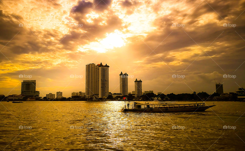 Beautiful sunset on the river