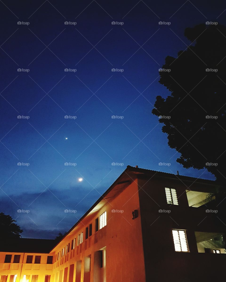 Building against night sky