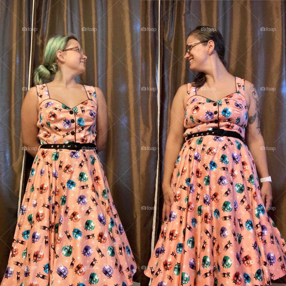 My oldest daughter and I wearing the same exact dress