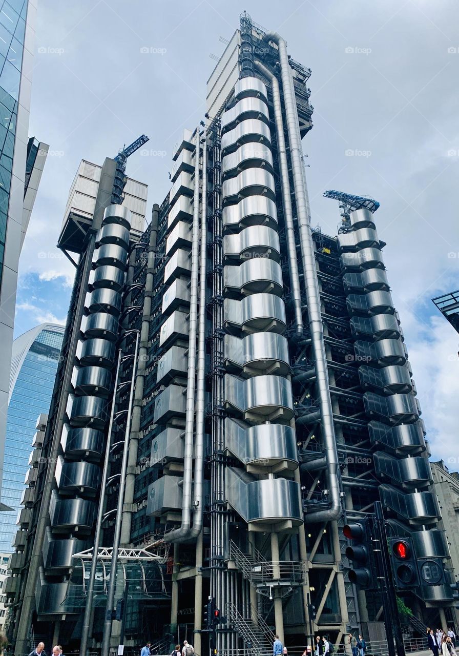 Metal skyscraper structure in London, UK