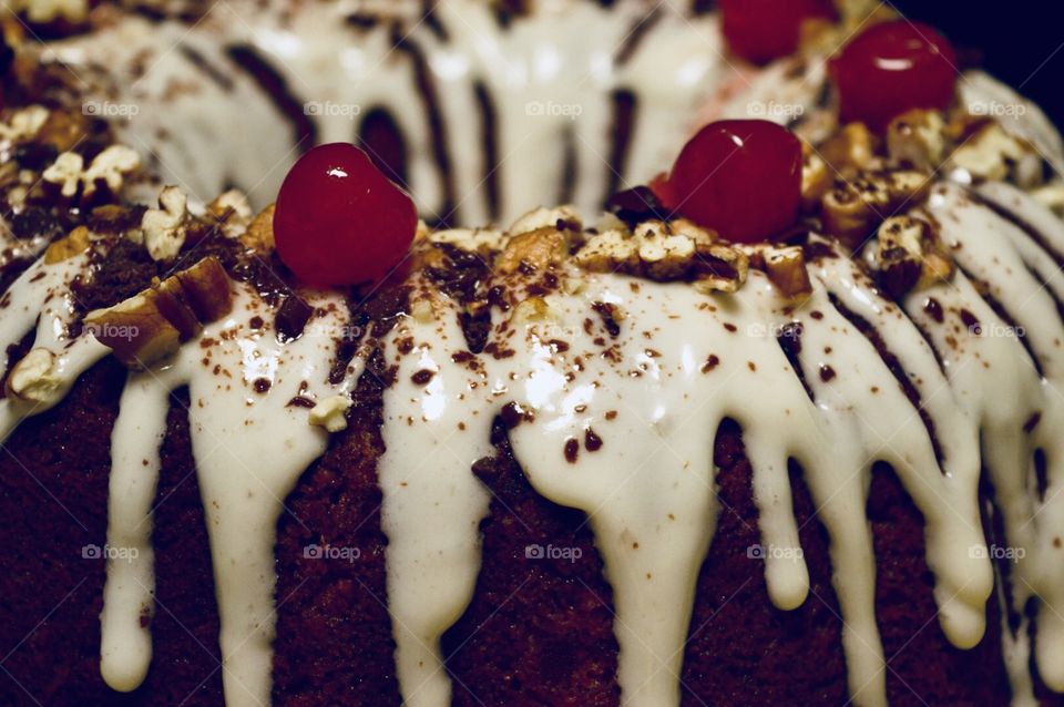 Bundt cake with nuts and cherries 
