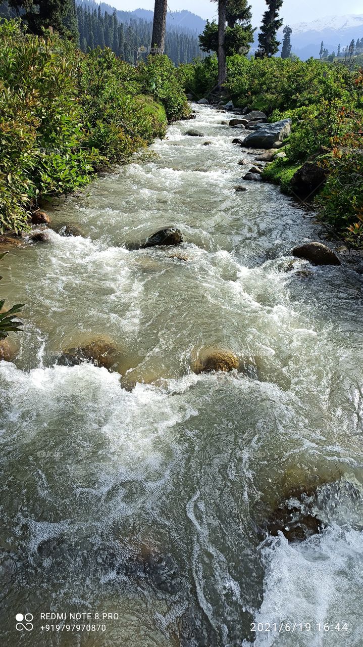 Water stream in full Infancy in start of Summer season in Kashmir J& K....