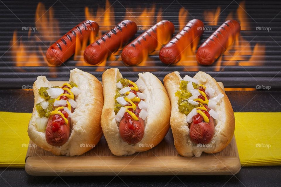 Hotdogs and hot barbecue grill