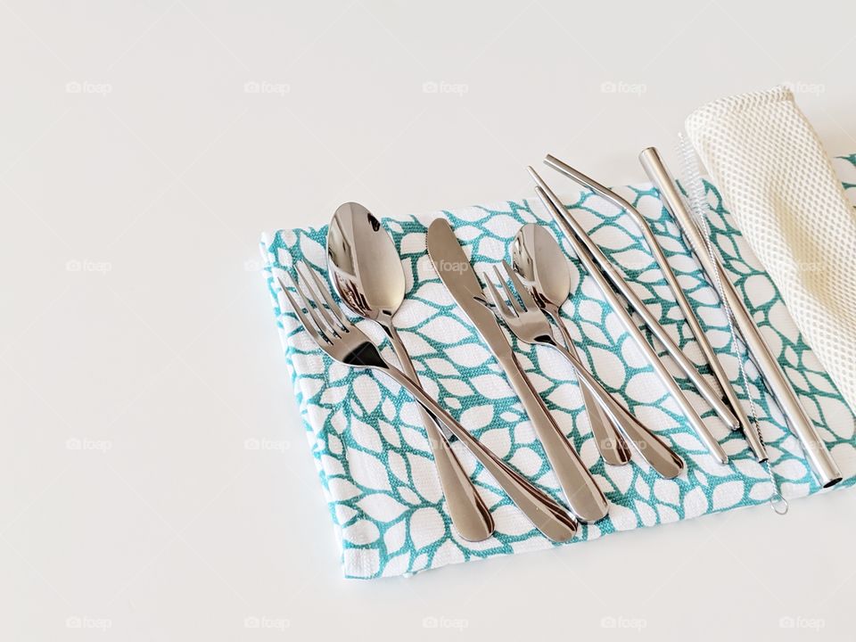 stainless steel utensils to go in a drawstring travel bag