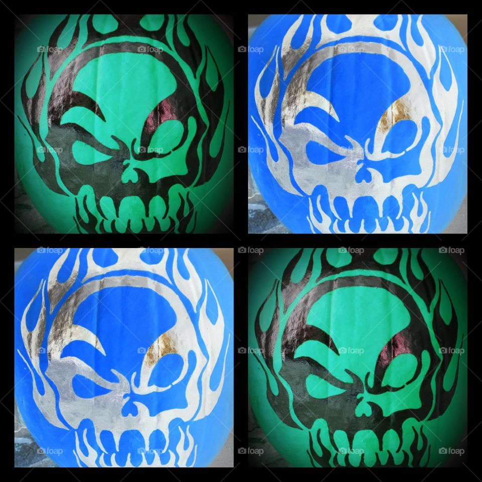 flaming skull pop art