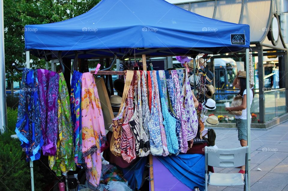 Colorful clothes in public market.