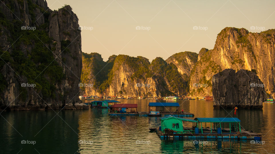 halong bay. the golden hour at halong bay in vietnam