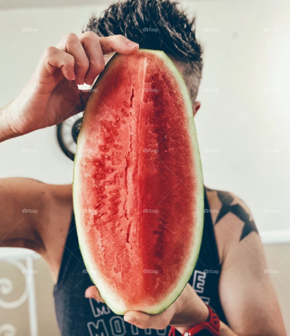 Woman Holding Watermelon, Large Slice Of Watermelon, Summertime Watermelon, Watermelon Fun, Watermelon Portrait, Girl With Watermelon 