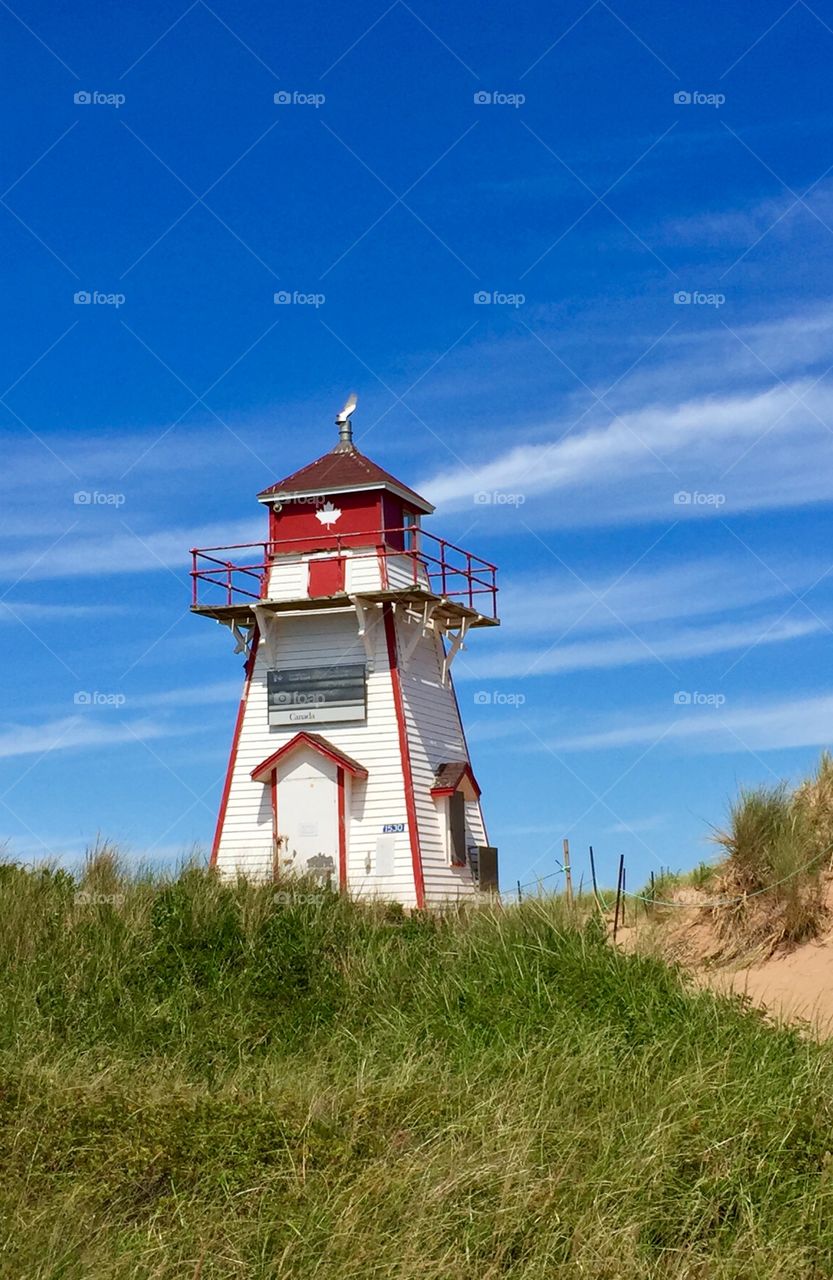 Coast guard lighthouse life guard Prince Edward Island, PEI beaches, Canada, east coast