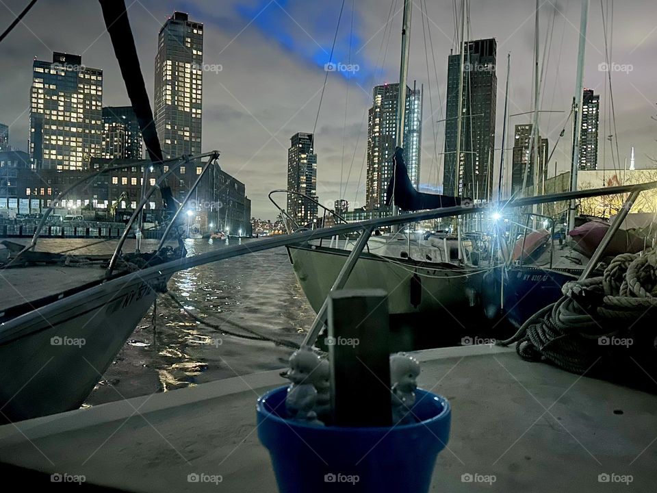 This is “Newtown Creek” by the “Pulaski Bridge” in LIC, Queens at night. The electric illumination of the city casts its light over the waves of the “East River” and lends it a silvery sheen. 2024. Hypnotic Productions