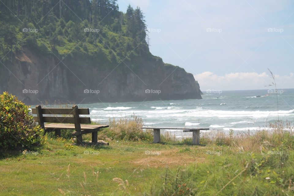Ocean bench. Looking out at the Oregon coast 