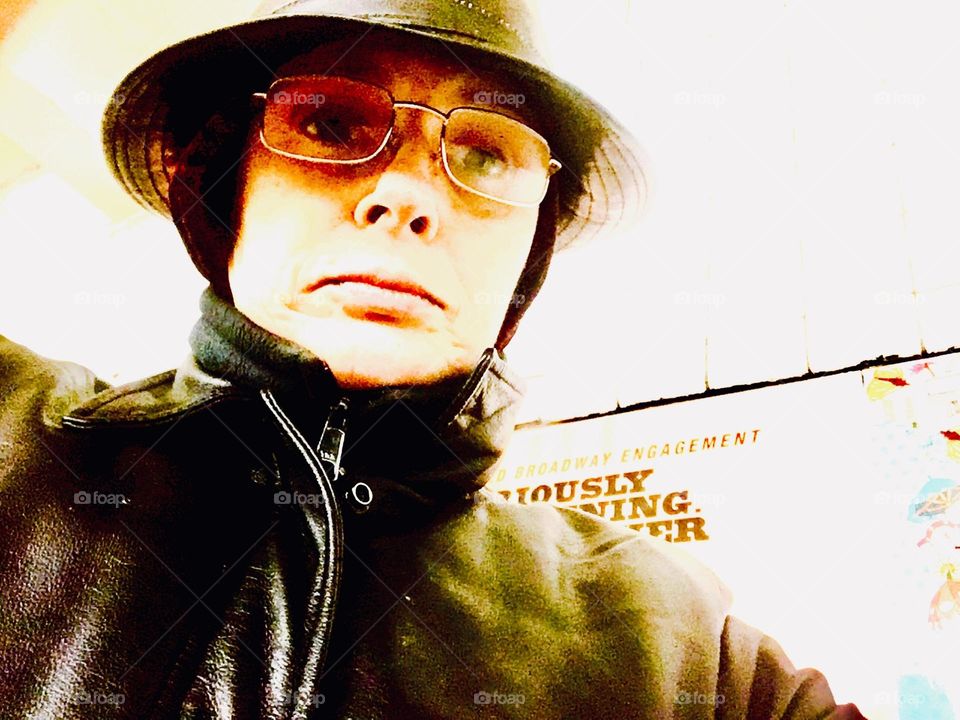 The lyrics to the „David Bowie“ song „Major Tom“ come to mind when I see this pic of myself, „Petra Schiller“ gallivanting round the NYC „G“ train station decked out in leather with a ski mask and layers of wool underneath. 2020. Hypnotic Productions