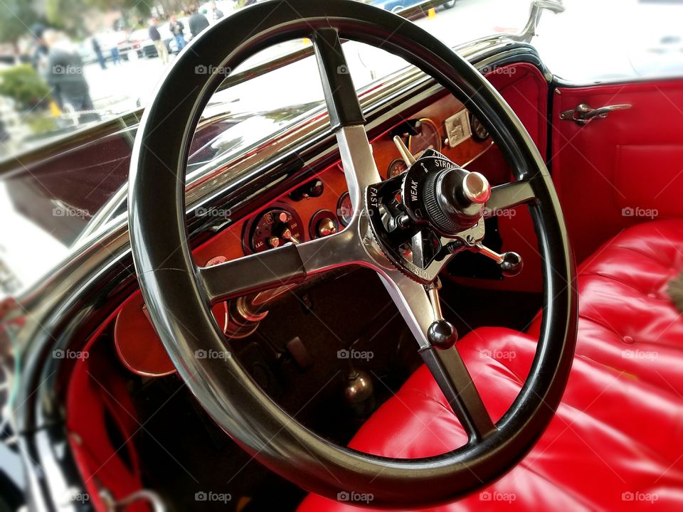 red antique car interior