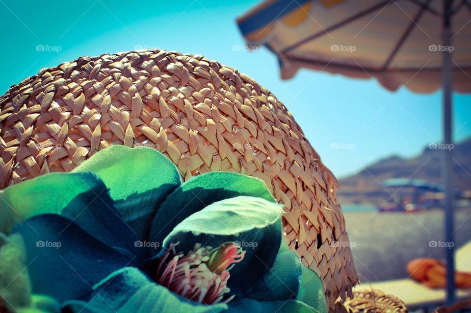 Close-up of sun hat in summer