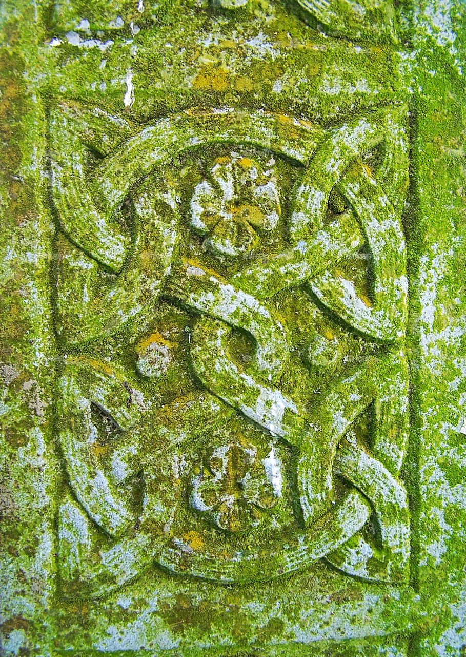 Ireland: Moss on Stone, Celtic Knot in Bas Relief