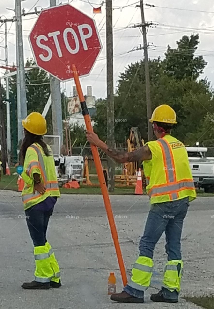 working ladies stop sign holder traffic watch