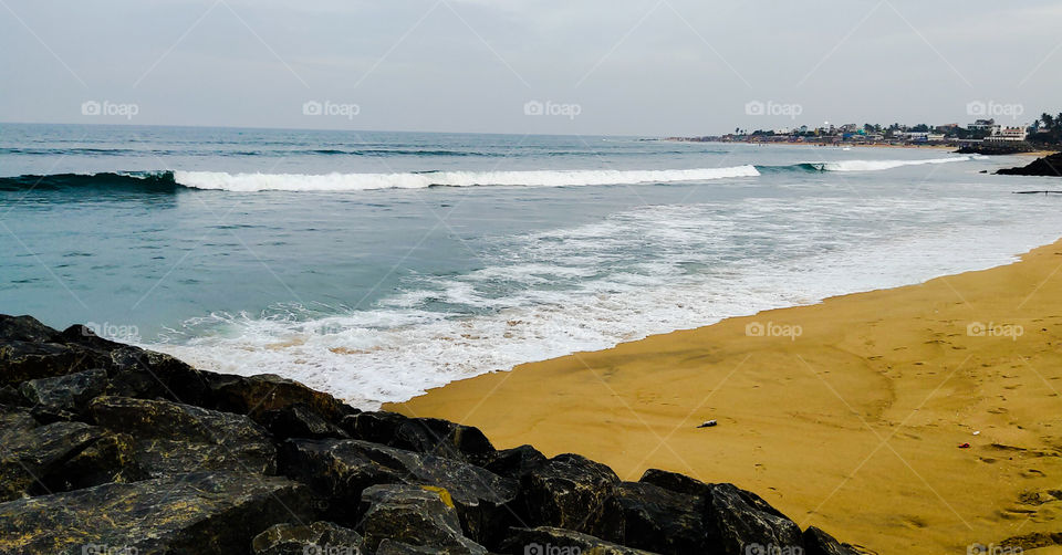 Soft wave of blue ocean on sandy beach. Background.  beautiful wave sea