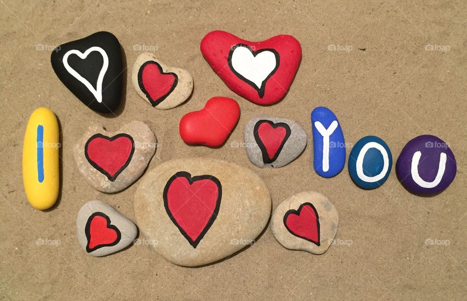 Colorful i love you on stones