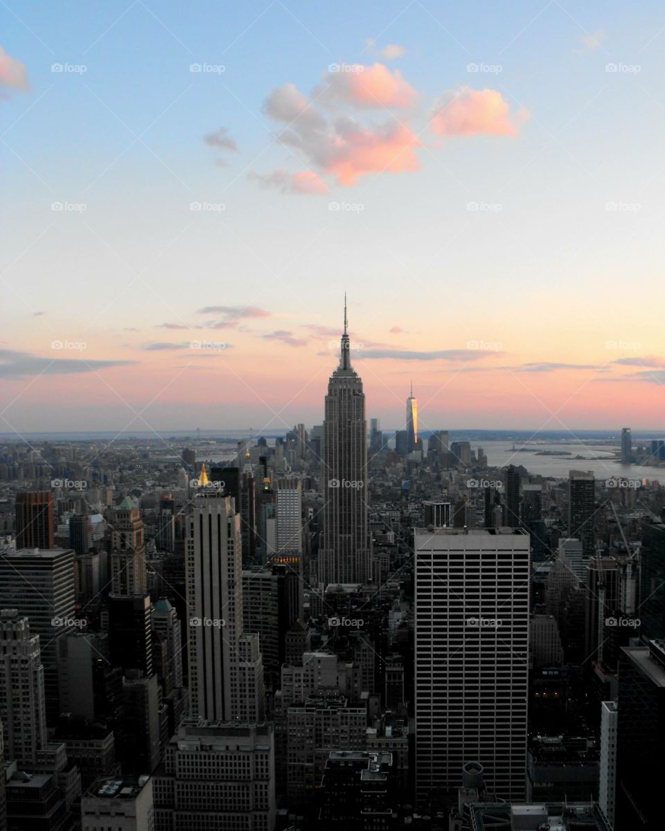 Sunset on The Rock. Sunset view of the Empire State Building from the Top of the Rock